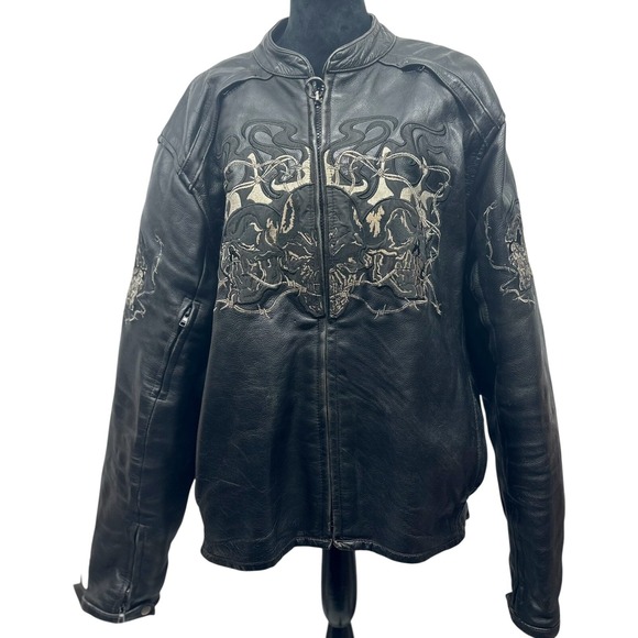 Xelement Reflective Armored Motorcycle Jacket Triple Flaming Skulls Cruiser 5XL - Picture 1 of 16